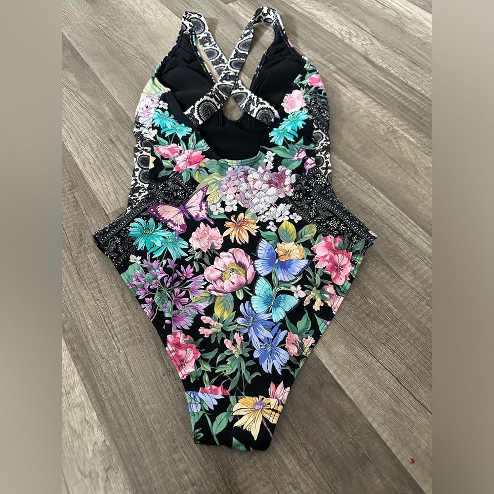 JOHNNY WAS BLACK BUTTERFLY CROSS BACK ONE PIECE - Picture 8 of 9